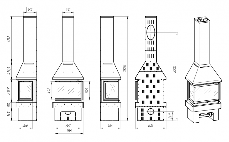 Камин ЭкоКамин Прага 3 стекла NEW