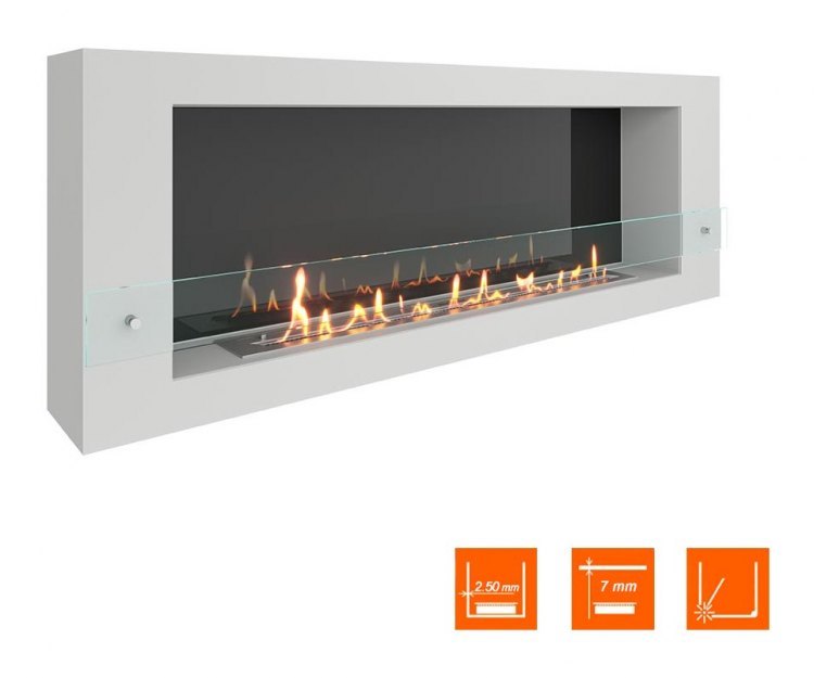 Биокамин SteelHeat WALL LONG 1500 белый (Стекло + Стемалит)