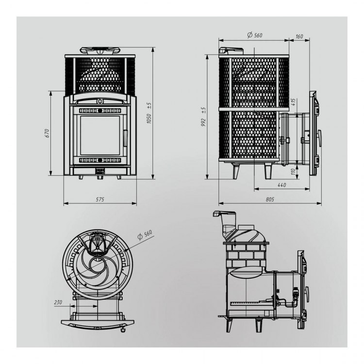 Банная печь Атмосфера L сетка нержавейка с газовой горелкой