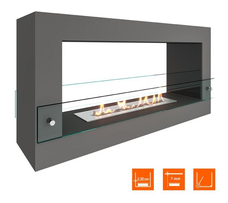 Биокамин SteelHeat FRAME ONE 900 серый (Стекло + Стемалит)