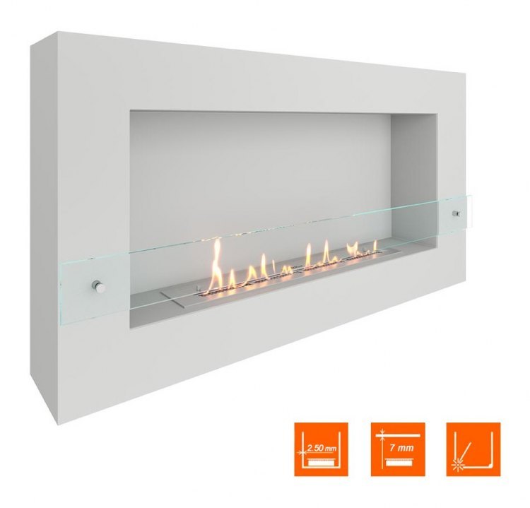 Биокамин SteelHeat WALL GRAND 1200 белый (Стекло)