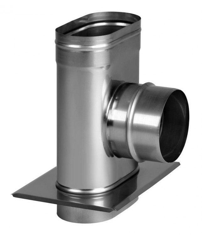Тройник 90° 120x240 с патрубком круглого сечения D130 с опорной пластиной, AISI 321 (Вулкан)