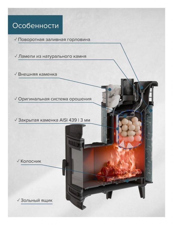 Банная печь Атмосфера L Талькохлорит ламель + сетка