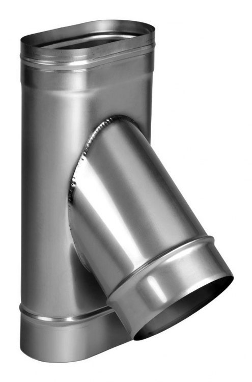 Тройник 45° 100x200 с патрубком круглого сечения D130, AISI 321 (Вулкан)