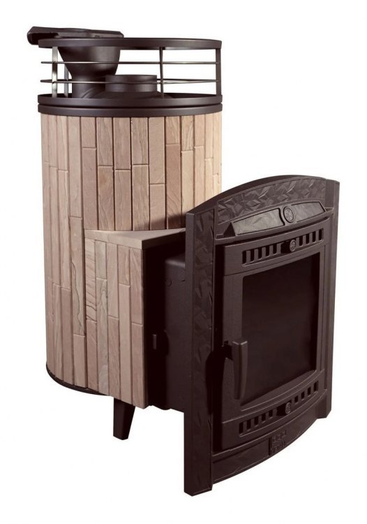 Банная печь Атмосфера L Окаменевшее дерево ламель + сетка с Тоннелем