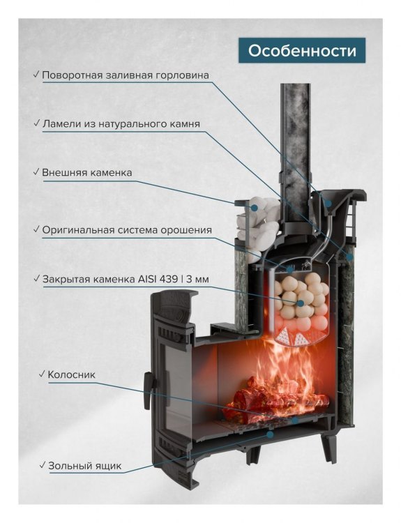 Банная печь Атмосфера L Жадеит ламель + сетка с Тоннелем