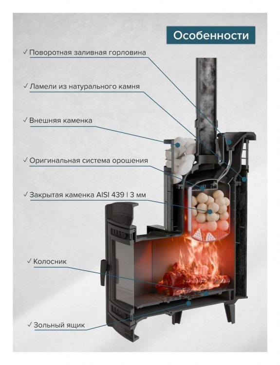 Банная печь Атмосфера L Пироксенит ламель + сетка с Тоннелем
