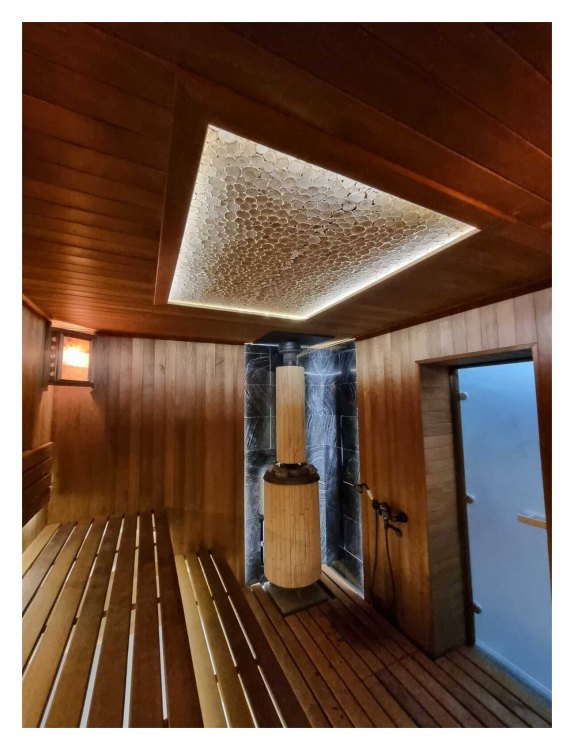 Банная печь Атмосфера XL в ламелях Окаменевшее дерево