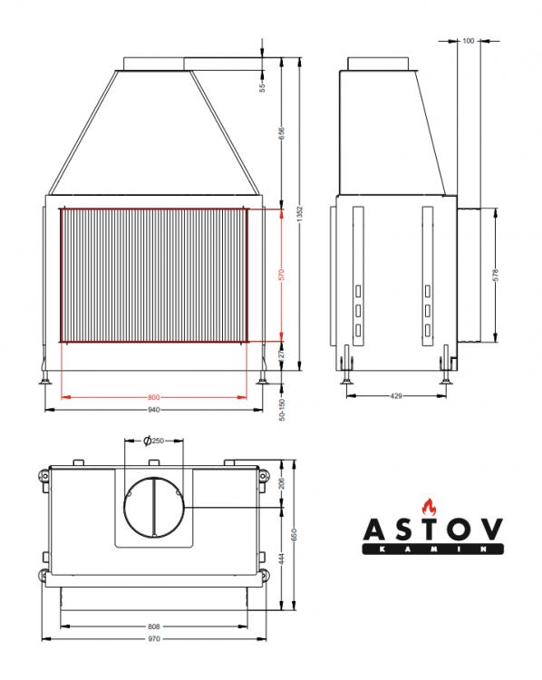 Каминная топка открытая АСТОВ ОПС 800