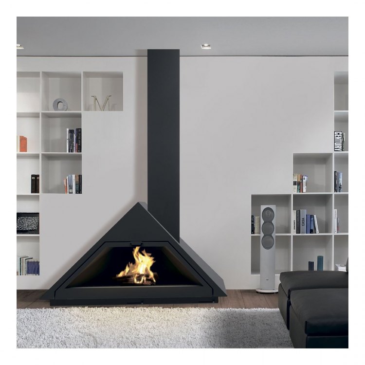 Камин MADRID FRONTAL, вертикальная труба справа, чёрный (Traforart)