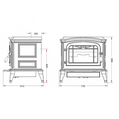 Чугунная печь камин Invicta Bradford красная эмаль